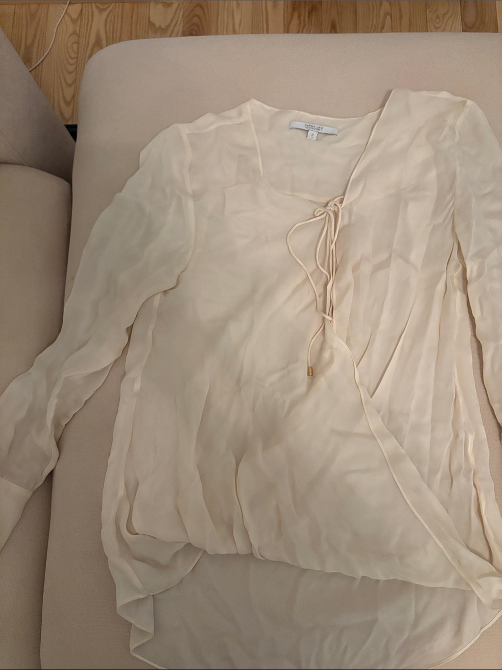 Derek Lam 10 Crosby Sheer Tie-Front Silk Blouse in Ivory Cream